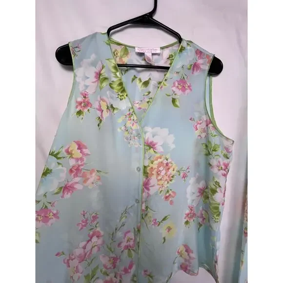 Oscar De La Renta Pink Label Women's Size Med Blue Floral Print Lounge Set - Picture 10 of 14